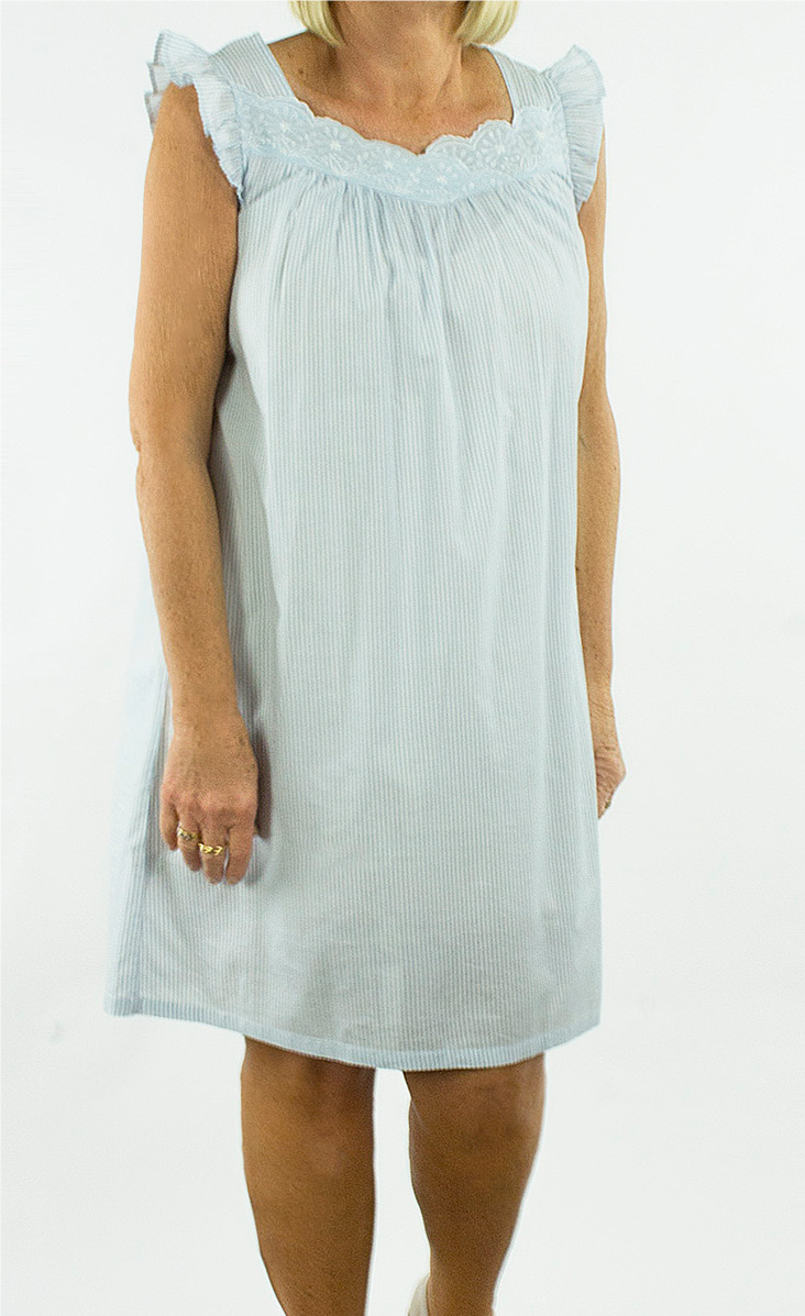 FRENCH COUNTRY PINSTRIPE SLEEVELESS NIGHTIE