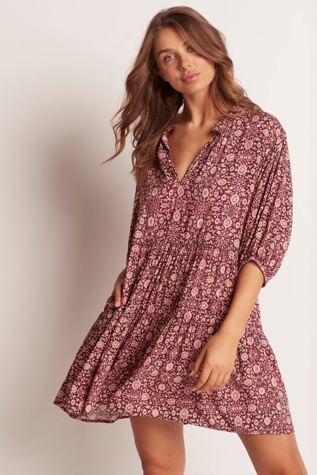 MONTE & LOU - KARA BOHO-TIERED MINI DRESS