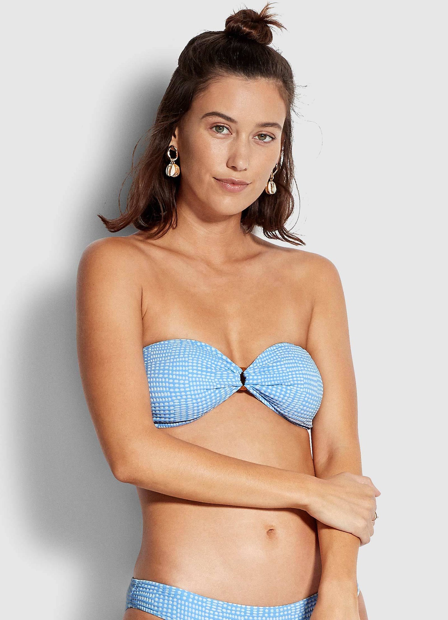 SEAFOLLY - SPOTTED - RING FRONT BANDEAU - POOL BLUE