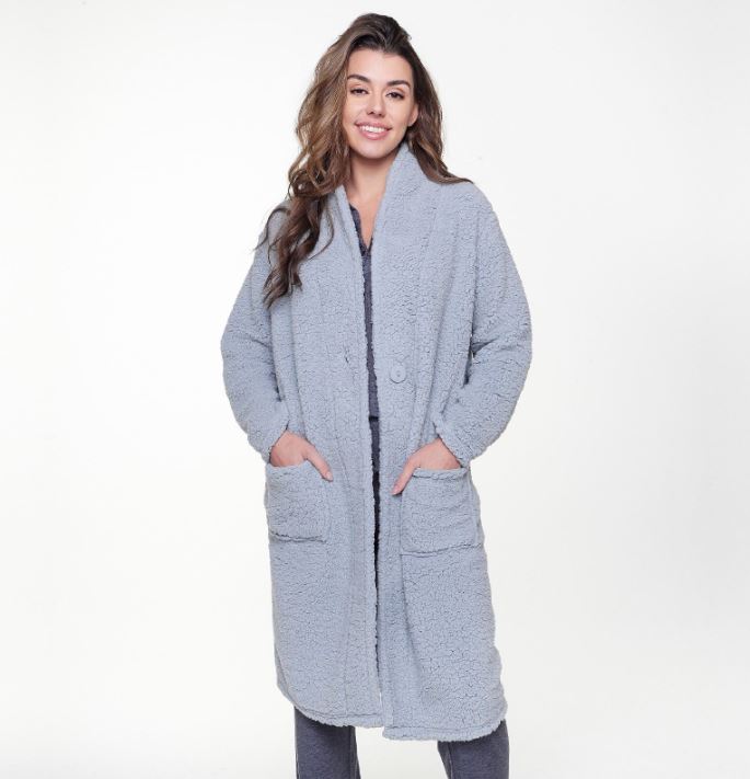 LINGADORE - FLUFFY FLEECE DRESSING GOWN - SOFT LINEN
