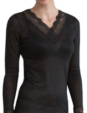 Load image into Gallery viewer, BASELAYERS - PURE WOOL WITH LACE - LONG SLEEVE TOP
