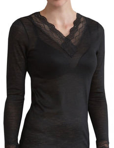 BASELAYERS - PURE WOOL WITH LACE - LONG SLEEVE TOP