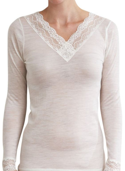 BASELAYERS - PURE WOOL WITH LACE - LONG SLEEVE TOP