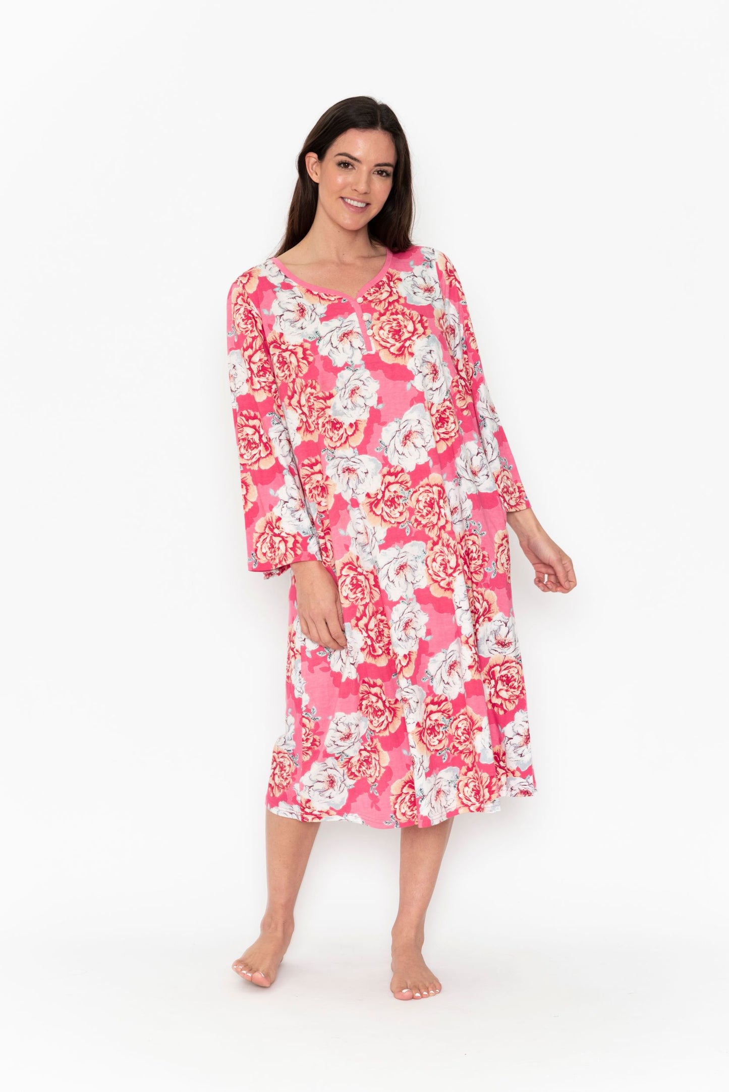 VICTORIA DREAMS - PEACH PEONIES LONG NIGHTIE